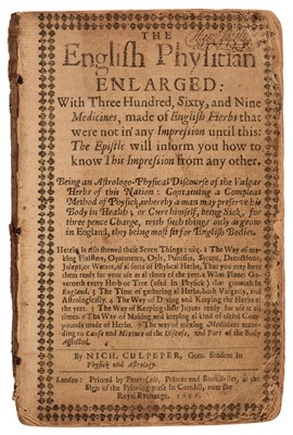 Lot 246 - Culpeper (Nicholas). The English Physitian Enlarged: London: Peter Cole, 1656