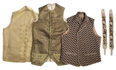 Lot 321 - Clothing. A green and gold silk waistcoat, 18th century