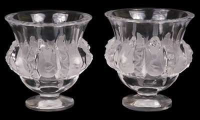 Lot 445 - Lalique. A pair of Lalique 'Dampierre' frosted glass vases circa 1960s