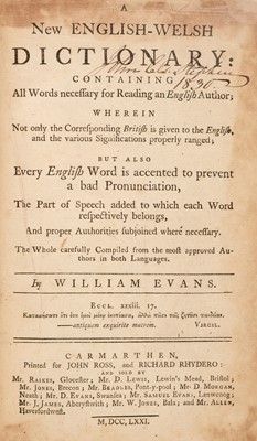 Lot 316 - Evans (William). A New English-Welsh Dictionary: Containing all Words Necessary... , 1771