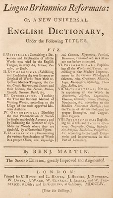 Lot 310 - Martin (Benjamin). Lingua Britannica Reformata... , 2nd edition, London, 1754