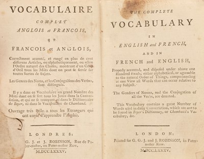 Lot 322 - Robinson (G. G. J. & J., publishers). The Complete Vocabulary in English and French... , 1785