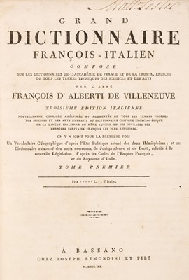 Lot 331 - Alberti di Villanuova (Francesco d'). Grand dictionnaire François-Italien... , 2 volumes, 1811