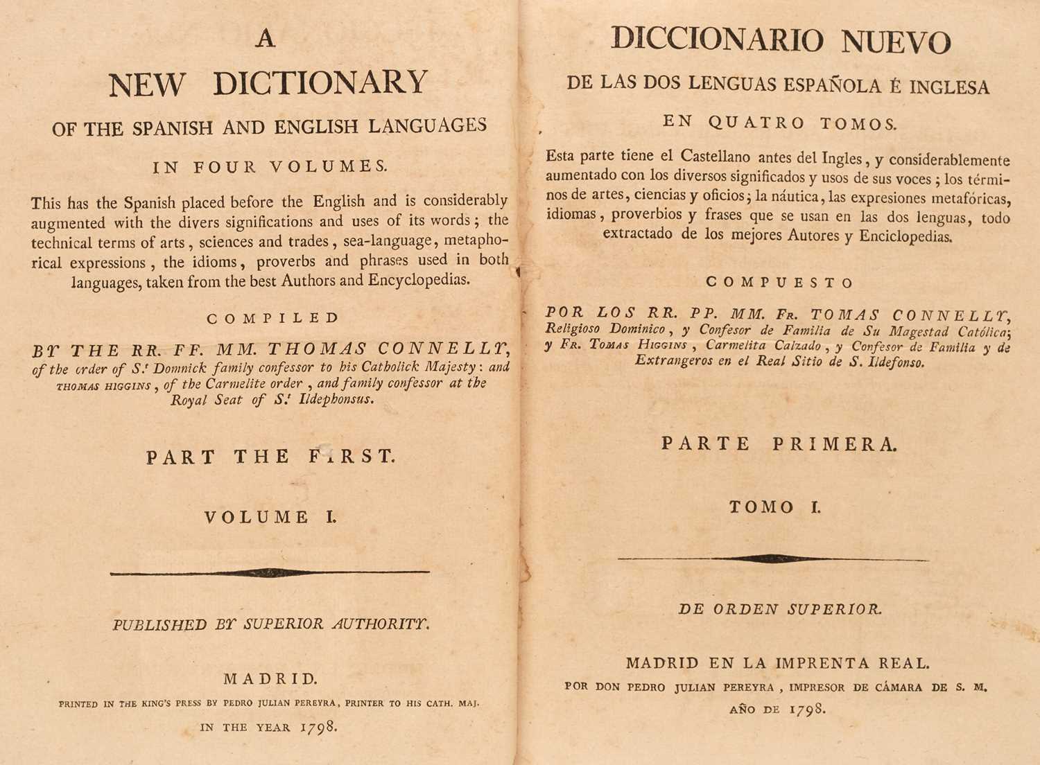 Lot 327 - Connelly (Thomas). A New Dictionary of the Spanish and English Languages... , 1798-97