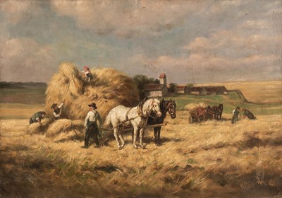 Lot 127 - German School. Loading Hay, late 19th century