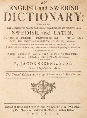 Lot 336 - Serenius (Jakob). An English and Swedish Dictionary... , 2nd edition, 1757