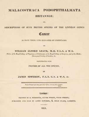 Lot 99 - Leach (William Elford). Malacostraca Podophthalmata Britanniae... , 1815-20 & 1875