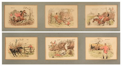 Lot 193 - Brock (Charles Edmund, 1870-1938). Six watercolour comical hunting scenes, circa 1889