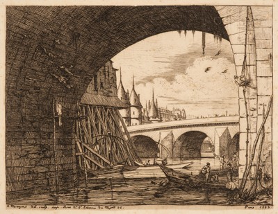 Lot 225 - Meryon (Charles, 1821-1868). L'Arche du Pont Notre-Dame, 1853, etching