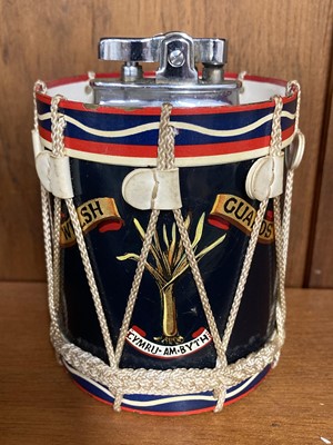 Lot 113 - Welsh Guards. A novelty table lighter, regimental drum of the Welsh Guards by Potter & Co