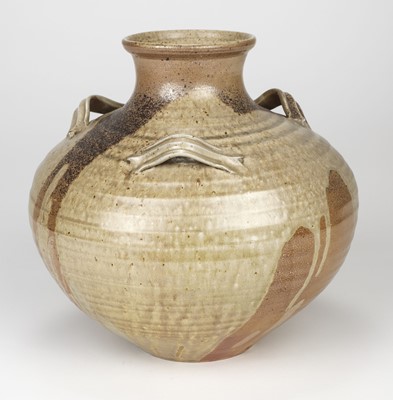 Lot 419 - Prindl (Chris, 1968-). A large wood fired globular stoneware jar with handles