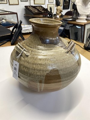 Lot 419 - Prindl (Chris, 1968-). A large wood fired globular stoneware jar with handles