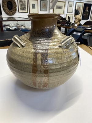 Lot 419 - Prindl (Chris, 1968-). A large wood fired globular stoneware jar with handles