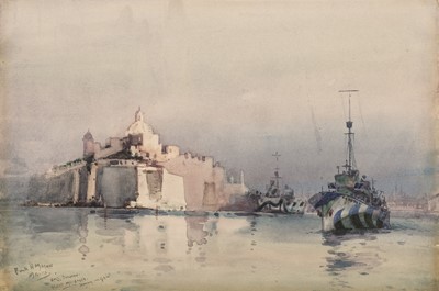 Lot 168 - Mason (Frank Henry, 1875 - 1965). British Warships in Valletta Harbour