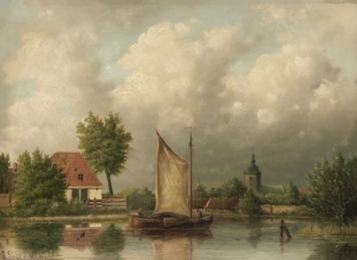 Lot 128 - Hydrecht (G. Luyt van, 19th century). River Landscape, 188?, oil on wood panel