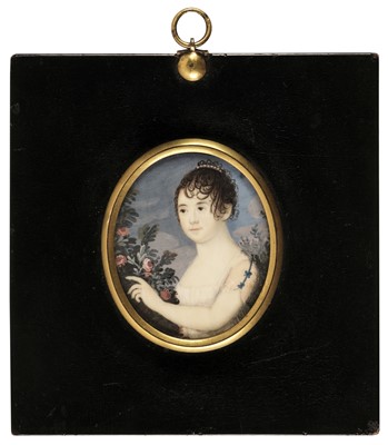 Lot 56 - French School. Oval portrait miniature of a young lady, French, circa 1800