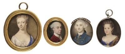 Lot 17 - English School. Oval portrait miniature of a lady, early-mid 18th century, & 3 others