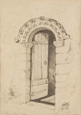 Lot 66 - Cotman (John Sell, 1782-1842). South Door, Framlingham Earl Church, Norfolk, 1817, pencil