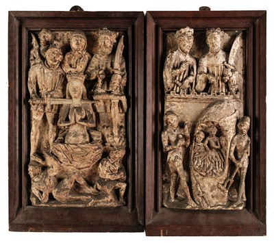 Lot 38 - Alabaster Relief Panels. The Burning of the Philosophers & Beheading of St Catherine, 18th/early 19th c.