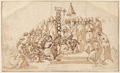 Lot 15 - Ricci (Giovanni Battista, 1550-1627). An Allegory of Papacy, pen and brown ink and brown wash