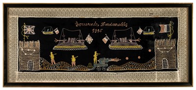 Lot 71 - Gallipoli. A souvenir embroidery commemorating the Allied Naval Assault on the Dardanelles 1915