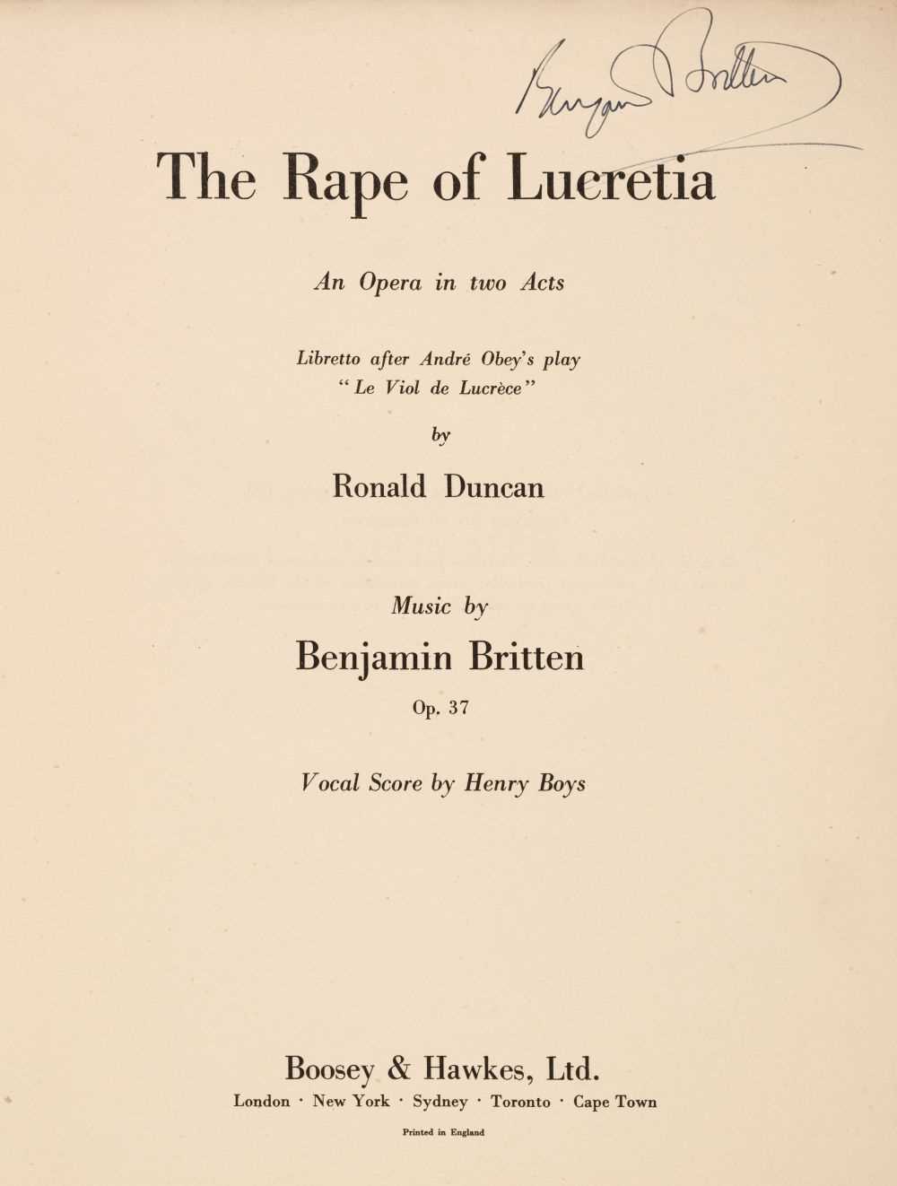 Lot 131 - Britten (Benjamin, 1913-1976), The Rape of Lucretia, signed vocal score, 1946