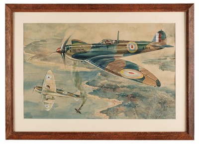 Lot 279 - Battle of Britain. Dogfight, watercolour on paper