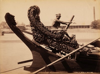 Lot 9 - Burma. Stern of a Burmese paddy-boat, c. 1890, albumen print