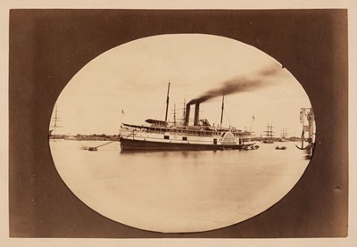 Lot 17 - China. A paddle steamer on the river, Shanghai, c. 1880, albumen print