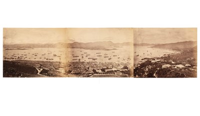 Lot 56 - Hong Kong. A three-part panorama of Hong Kong looking down over the harbour... , c. 1870s