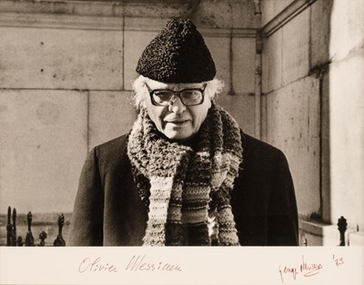 Lot 193 - Newson (George, 1932-2024). Signed Portrait of the composer Olivier Messiaen, Paris, 1983