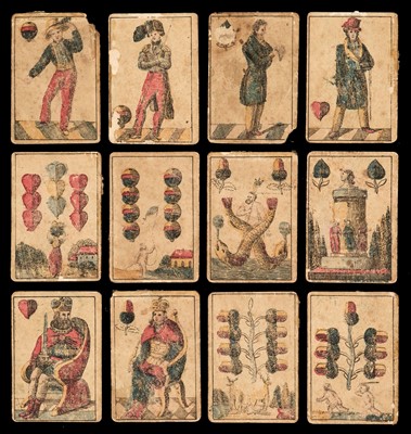 Lot 367 - German playing cards. Biedermeier style pack, early 19th century