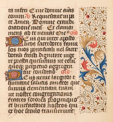 Lot 223 - Book of Hours. A single vellum leaf from an illuminated Latin Book of Hours, Paris(?), c.1420