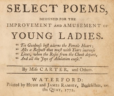 Lot 344 - Carter (Elizabeth). Select Poems, designed for the Improvement of Young Ladies..., 1772