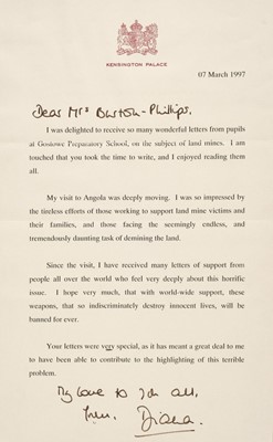 Lot 147 - Diana (1961-1997). Typed Letter Signed, Kensington Palace, 7 March 1997