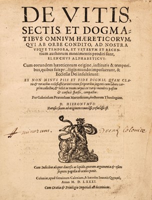 Lot 254 - Du Préau (Gabriel). De vitis sectos et dogmatibus omnium haereticorum, 1581