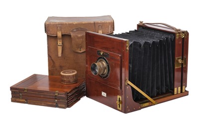 Lot 121 - Ross 10" x 12" mahogany & brass field camera with C.P. Goerz lens