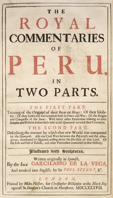 Lot 296 - Lasso de la Vega (Garcilasso). The Royal Commentaries of Peru, in Two Parts..., 1688