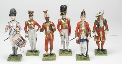 Lot 70 - Dresden Porcelain. A collection of six Dresden porcelain military figures