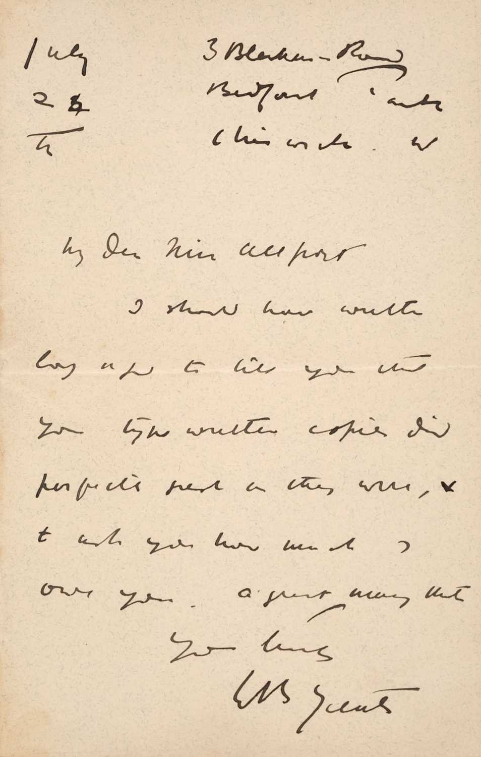 Lot 222 - Yeats (William Butler, 1865-1939). Autograph Letter Signed, 24 July [1894]