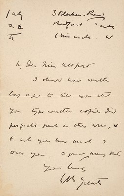 Lot 222 - Yeats (William Butler, 1865-1939). Autograph Letter Signed, 24 July [1894]