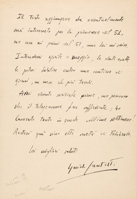 Lot 135 - Cantelli (Guido, 1920-1956), Italian conductor. Autograph Letter Signed, ‘Guido Cantelli’, 1950