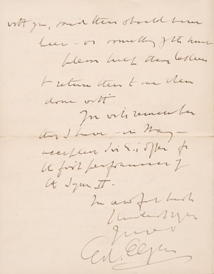 Lot 152 - Elgar (Edward, 1857-1934). Autograph Letter Signed, ‘Ed. Elgar’, Plas Gwyn Hereford, 25 July 1910