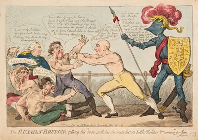 Lot 96 - Cruikshank (Isaac). The Russian Bruiser getting his dose..., S. W. Fores, 1801