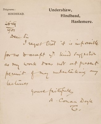 Lot 233 - Doyle (Arthur Conan, 1859-1930). Autograph Letter Signed, 26 August 1901