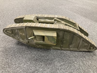 Lot 115 - WWI Tank. A large scratch-built model of a WWI British tank D7 742