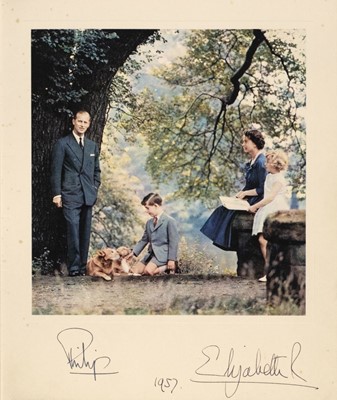 Lot 160 - Elizabeth II (1926-2022) & Prince Philip (1921-2021). Signed Christmas Card, 1957