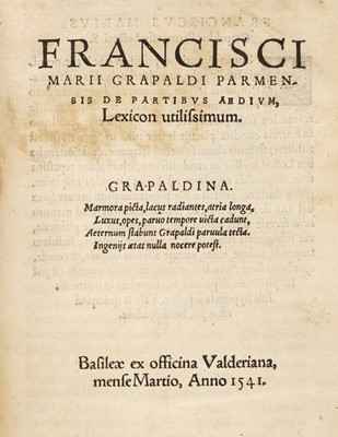 Lot 241 - Grapaldi (Francesco Mario). De Partibus Aedium, Lexicon utilissimum, 1541