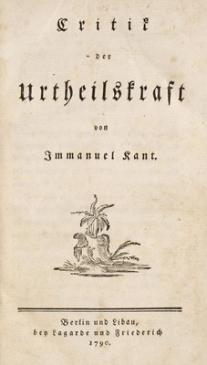 Lot 319 - Kant (Immanuel). Critik der Urtheilskraft, 1st edition, 1790