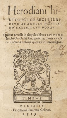 Lot 238 - Poliziano (Angelo). Herodiani Historici Graeci..., 1539